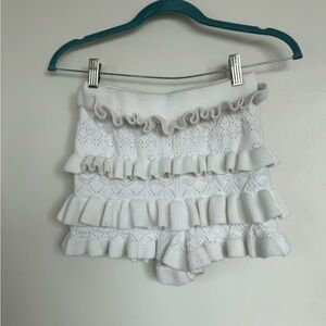 White Ruffled Knit Shorts